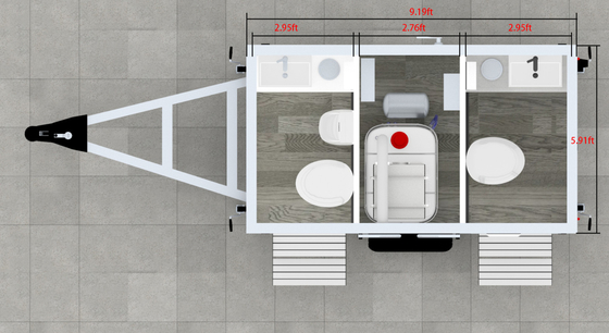 Affordable à l' extérieur concessionnel 2Stalls toilettes publiques salle de douche Porta Potty Trailer
