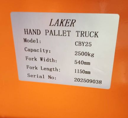 Euro-palette à charge stable de 2,5 tonnes Voiture à palettes manuelle largeur 550 mm longueur de fourchette 1150 mm roues en nylon double