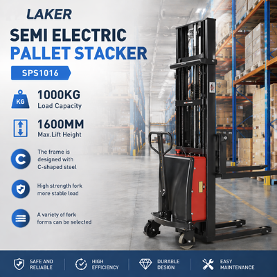 Économie de travail 1 tonne 1,6 m empileur semi électrique pour la manipulation de palettes d'entrepôt