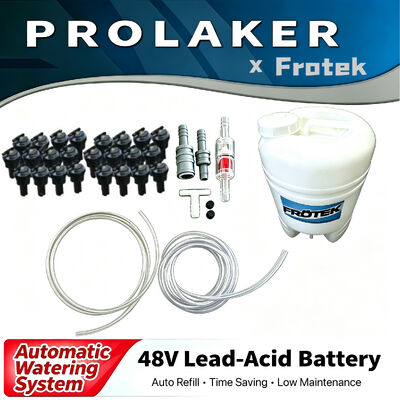 Kit de système d'arrosage automatique de marque Frotek, le plus vendu, résistant aux acides, valve d'arrêt automatique de remplissage pour la maintenance des batteries au plomb industrielles de chariots élévateurs et de tracteurs d'entrepôt