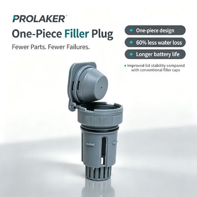 LAKER LK-CAP-4 Bouchon de ventilation de batterie monobloc en plastique gris robuste et anticorrosion, rétention d'eau efficace pour l'entretien des batteries au plomb pour chariots élévateurs et transpalettes électriques
